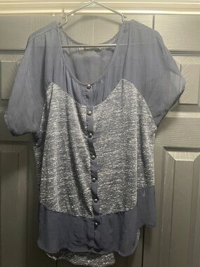 Maurices Navy Mixed-Texture Button Down Top